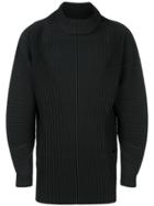 Issey Miyake Men Pleated Longline Sweater - Black