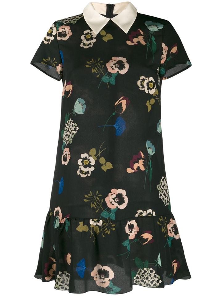 Red Valentino Floral-print Collared Dress - Black
