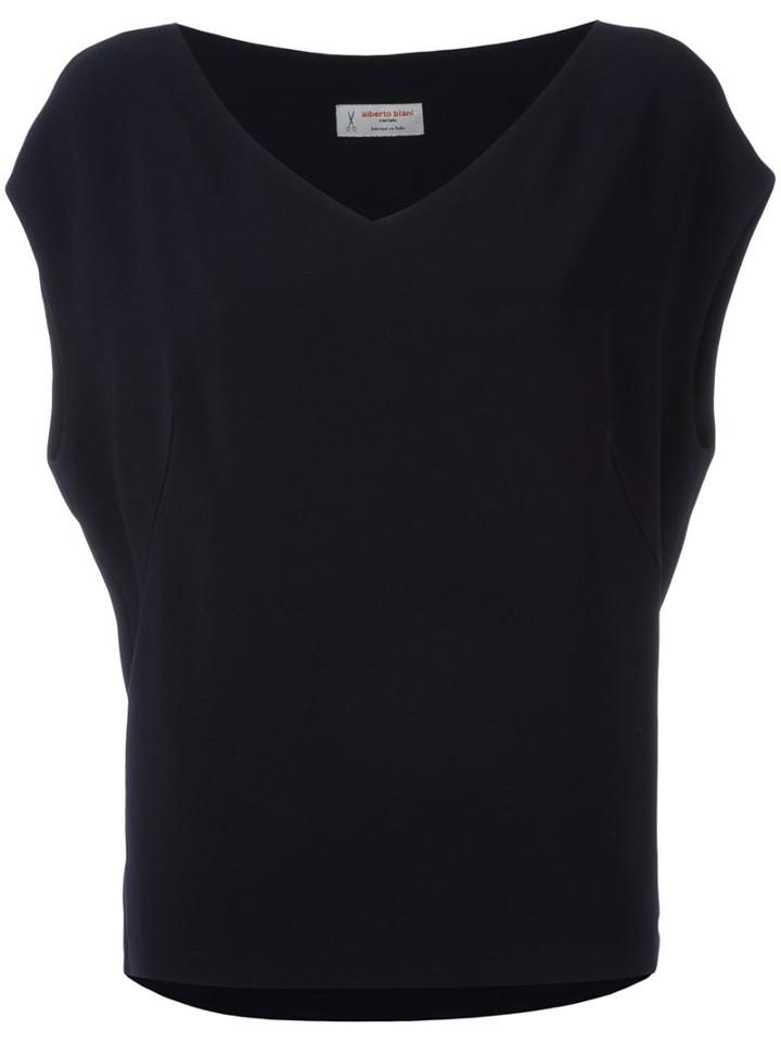 Alberto Biani - V-neck Blouse - Women - Polyester/triacetate - 40, Women's, Blue, Polyester/triacetate