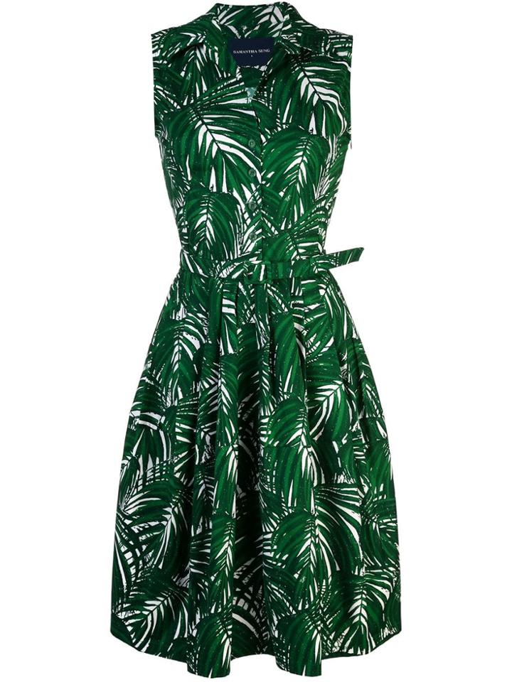 Samantha Sung Leaf Print Shirt Dress - Green