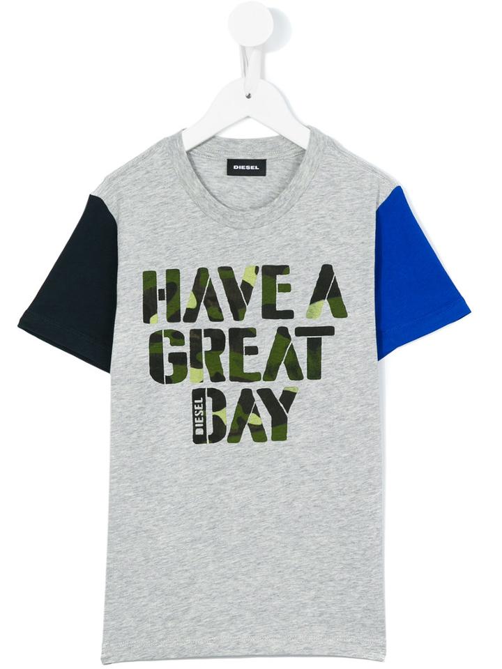 Diesel Kids - Colour Block Slogan T-shirt - Kids - Cotton - 3 Yrs, Grey