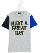 Diesel Kids - Colour Block Slogan T-shirt - Kids - Cotton - 3 Yrs, Grey