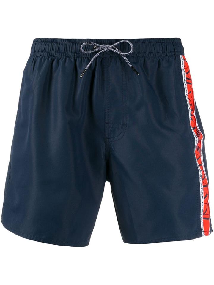 Emporio Armani Logo Stripe Swim Shorts - Blue