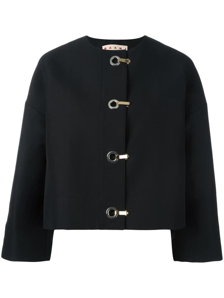 Marni Hook And Eye Jacket, Women's, Size: 44, Black, Cotton/silk