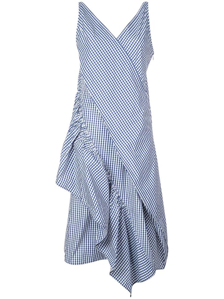 Adeam Gingham Print Asymmetric Dress - Blue