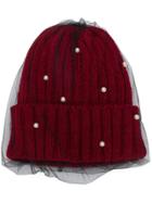 Ca4la Mesh Embellished Beanie Hat - Red