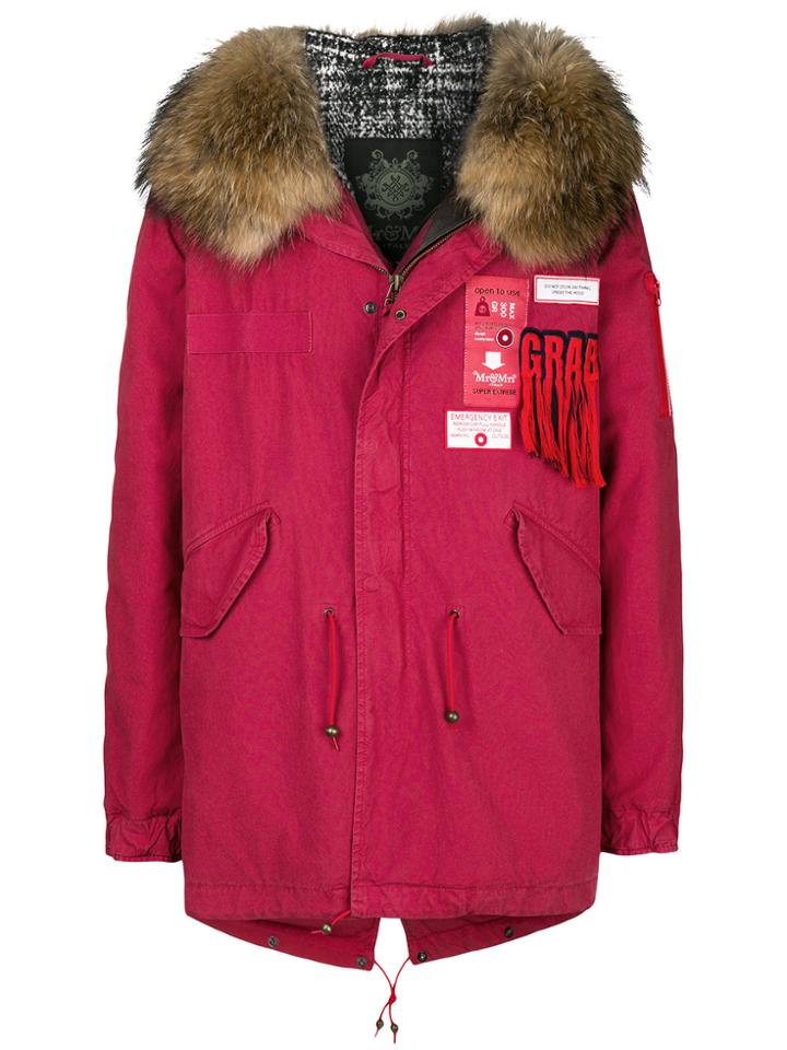 Mr & Mrs Italy Hooded Patch Parka Coat - Red