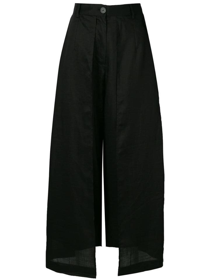 Isabel Benenato Wide Leg Overlay Trousers - Black