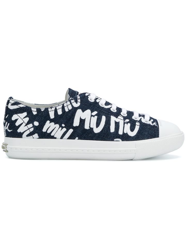 Miu Miu Printed Denim Sneakers - Blue