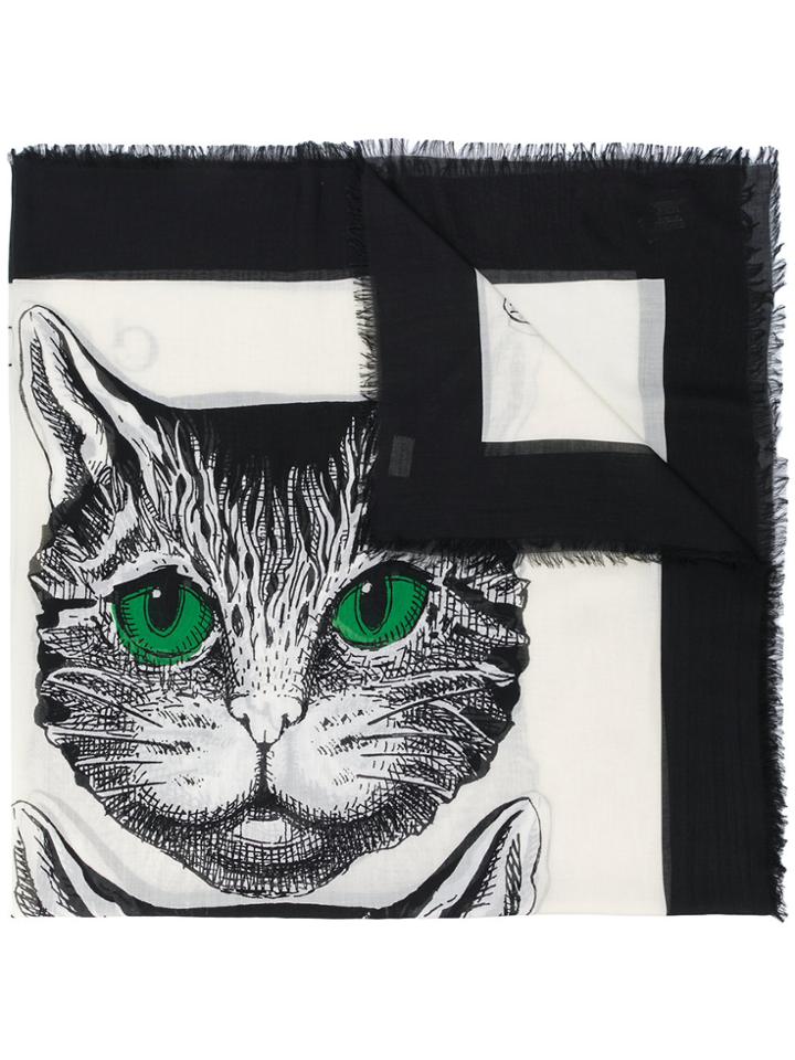 Gucci Mystic Cat Print Shawl - White