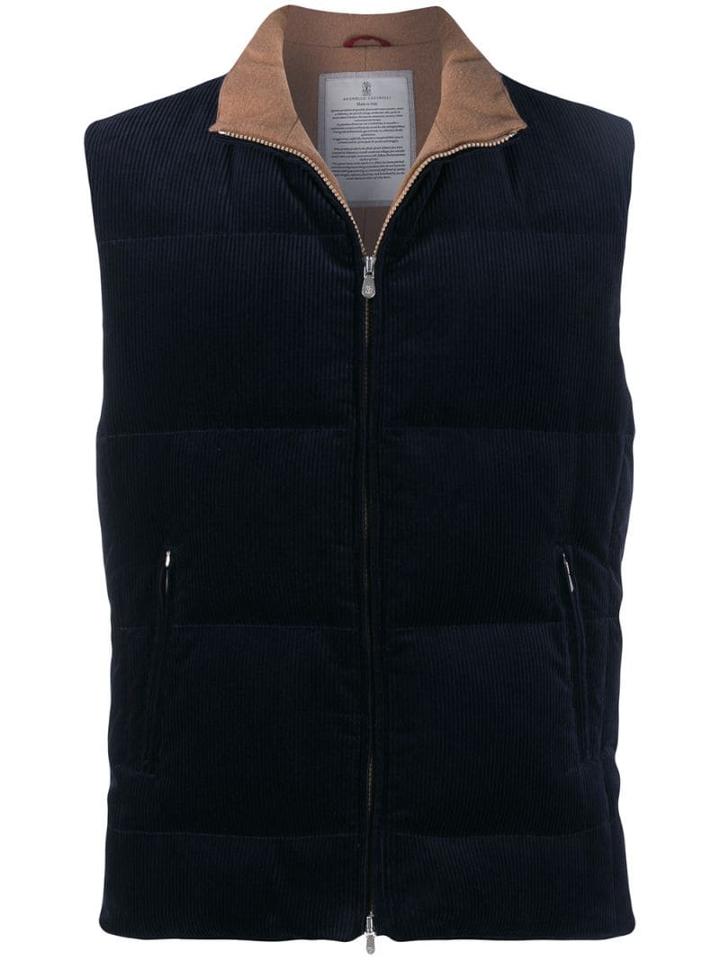 Brunello Cucinelli Contrast Zipped Gilet - Blue