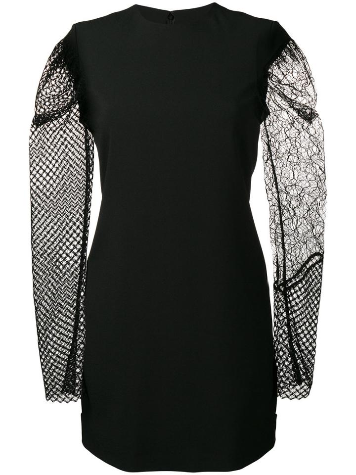 Saint Laurent Contrasting Sleeve Mini Dress, Women's, Size: 38, Black, Acetate/viscose/polyester/silk