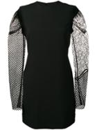 Saint Laurent Contrasting Sleeve Mini Dress, Women's, Size: 38, Black, Acetate/viscose/polyester/silk