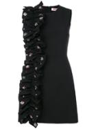Msgm - Ruffle Detail Dress With Flowers - Women - Elastodiene/polyester - 44, Black, Elastodiene/polyester