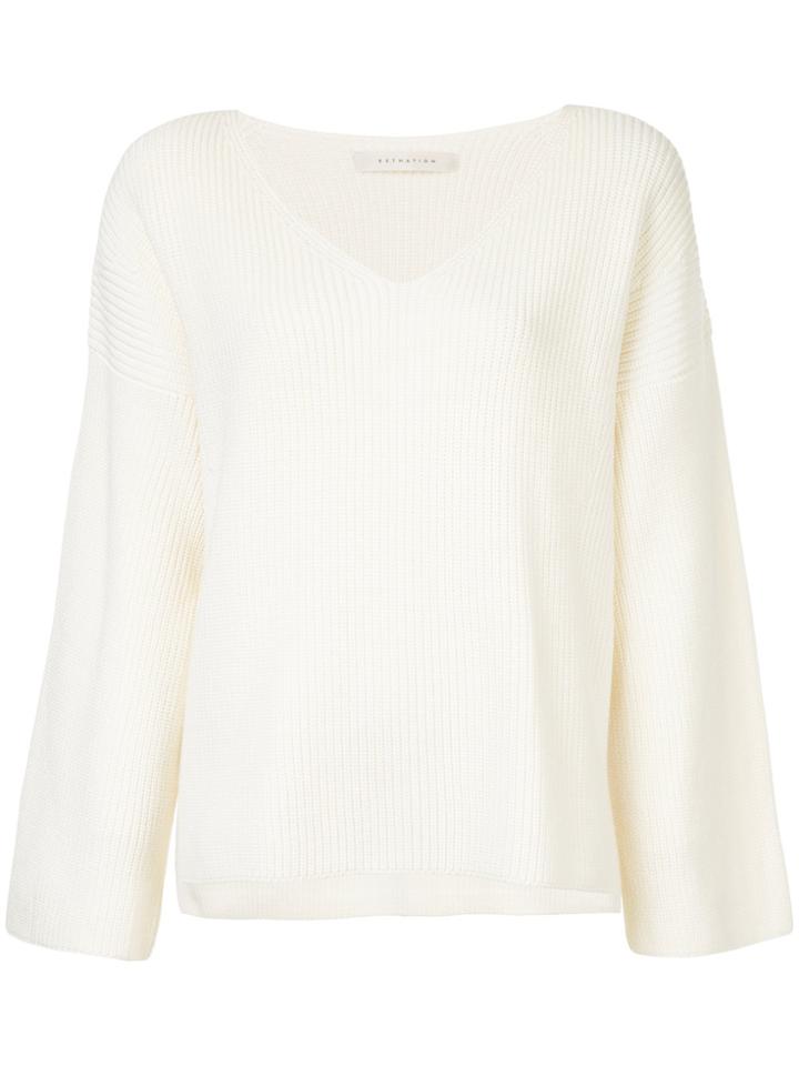 Estnation V-neck Flared Sleeve Top - White