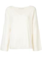 Estnation V-neck Flared Sleeve Top - White