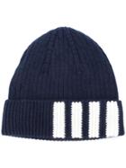 Thom Browne Rib Hat With 4-bar Stripe In Navy Cashmere - Blue