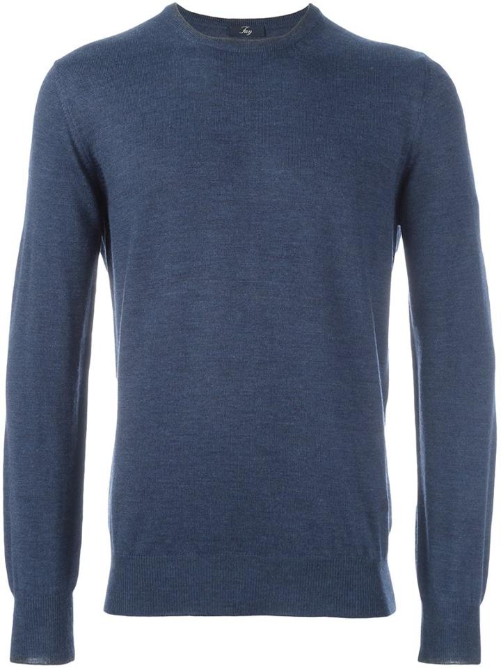 Fay Ribbed Knitted Sweater, Men's, Size: 54, Blue, Virgin Wool