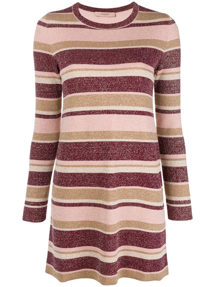 Twin-set Glitter Striped Dress - Pink & Purple