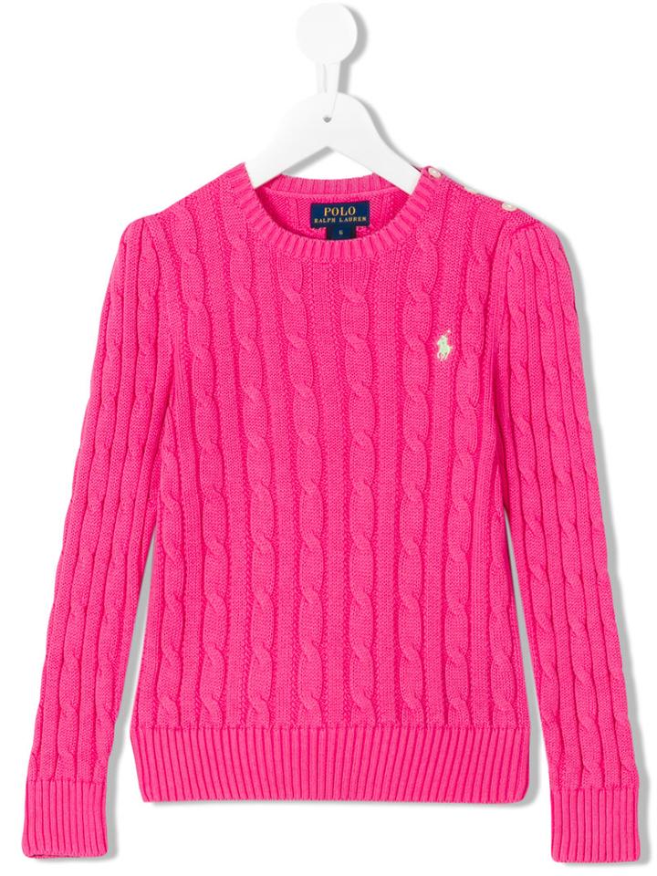Embroidered Logo Jumper - Kids - Cotton - 10 Yrs, Pink/purple, Ralph Lauren Kids