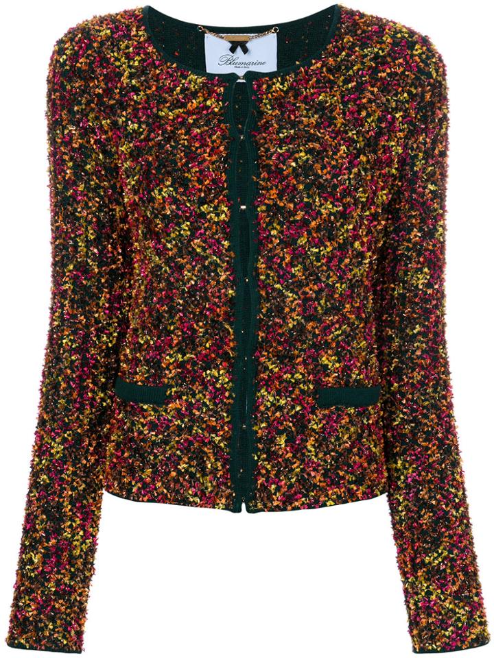 Blumarine Collarless Bouclé Jacket - Green