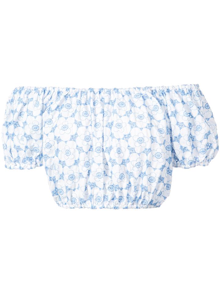 Lisa Marie Fernandez Floral Print Off The Shoulder Crop Top - White