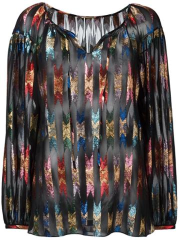 Patterned Sheer Gypsy Blouse, Women's, Size: 38, Black, Silk/lurex, Saint Laurent