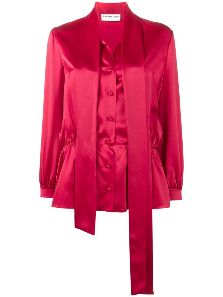 Balenciaga Lavalliere Scarf Blouse - Red