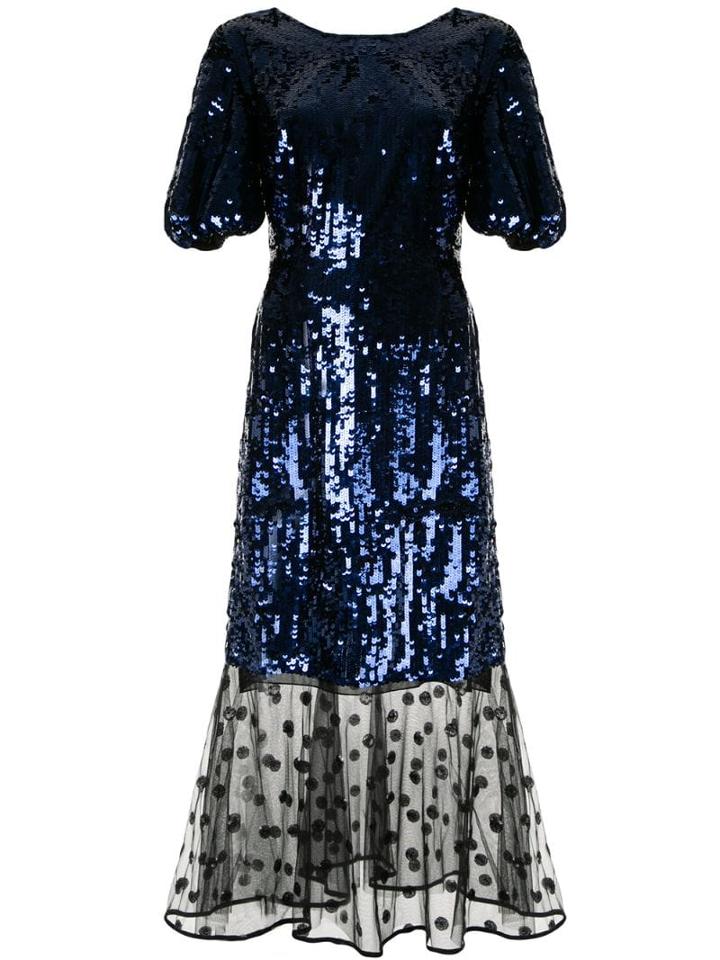 Markus Lupfer Sequin Mesh Panel Dress - Blue