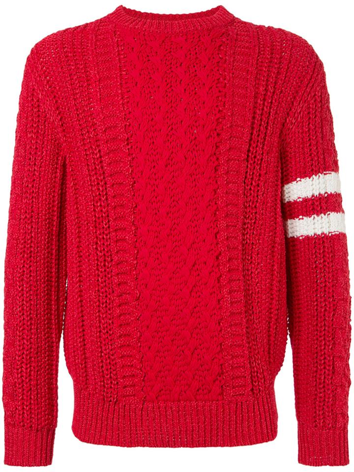 Coohem Striped Patch Sweater - Red