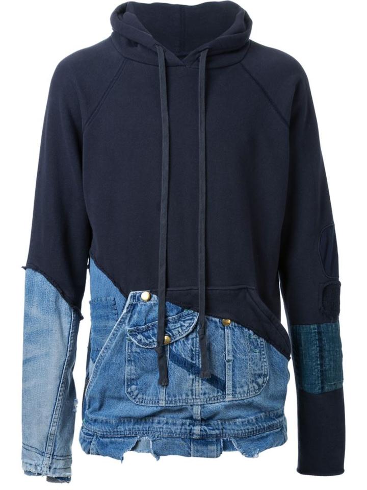 Greg Lauren Mixed Material Destroyed Hoodie