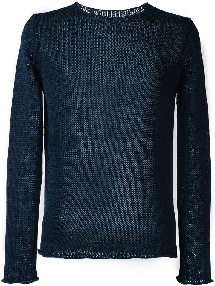 Roberto Collina Maglia Girocollo Knitted Jumper, Men's, Size: 50, Blue, Linen/flax