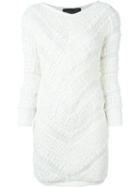 Jay Ahr Chevron Pattern Mini Dress, Women's, Size: 36, White, Silk/cotton/polyester