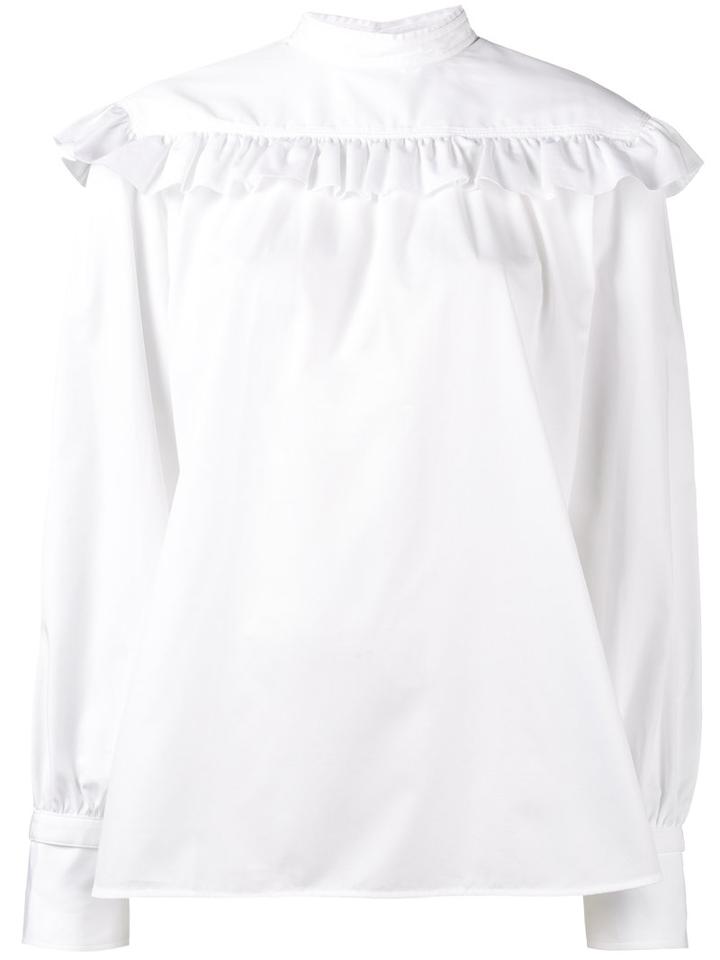 Helmut Lang - Ruffled Long Sleeve Blouse - Women - Cotton - L, White, Cotton
