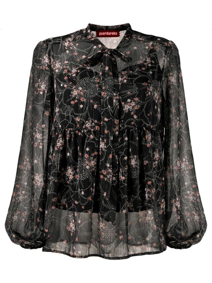Guardaroba Tie Neck Floral Print Blouse - Black
