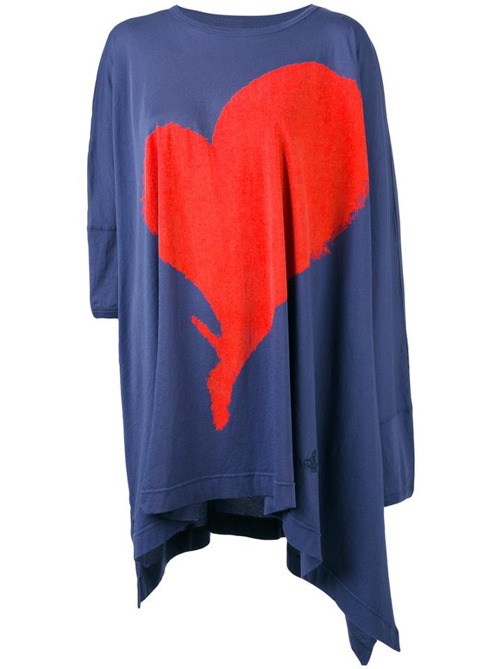 Vivienne Westwood Red Label - Heart Print Asymmetric T-shirt - Women - Cotton - One Size, Blue, Cotton