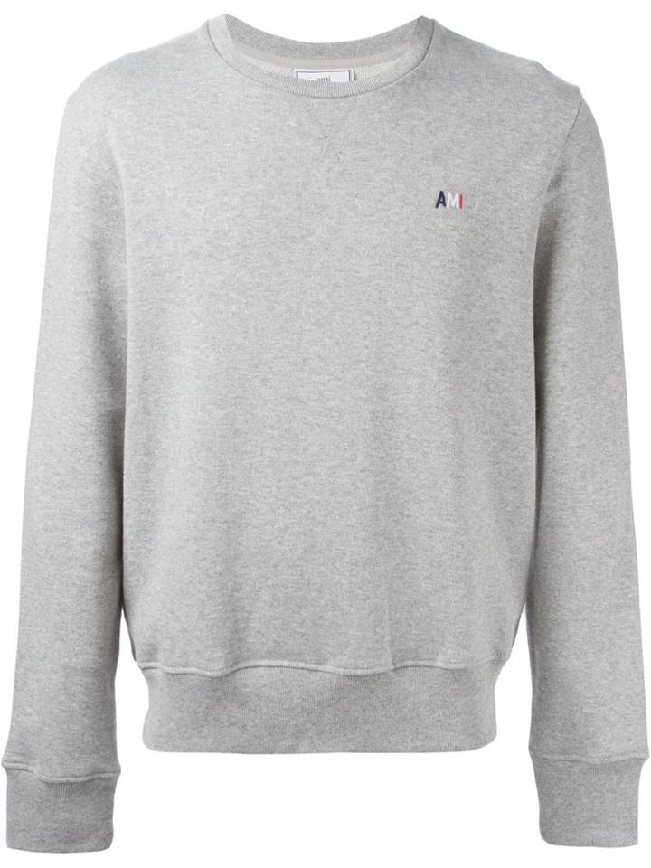 Ami Alexandre Mattiussi Crew Neck Sweater, Men's, Size: Xl, Grey, Cotton