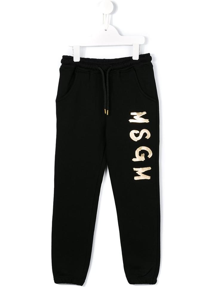 Msgm Kids Logo Print Track Pants, Boy's, Size: 8 Yrs, Black