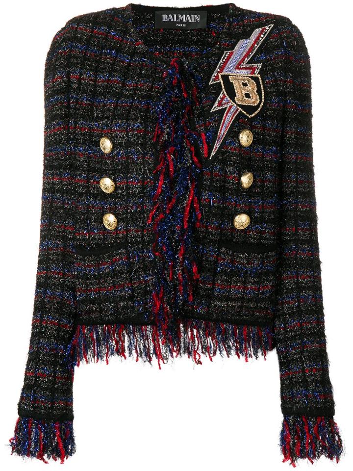 Balmain Embellished Fringed Tweed Jacket - Black