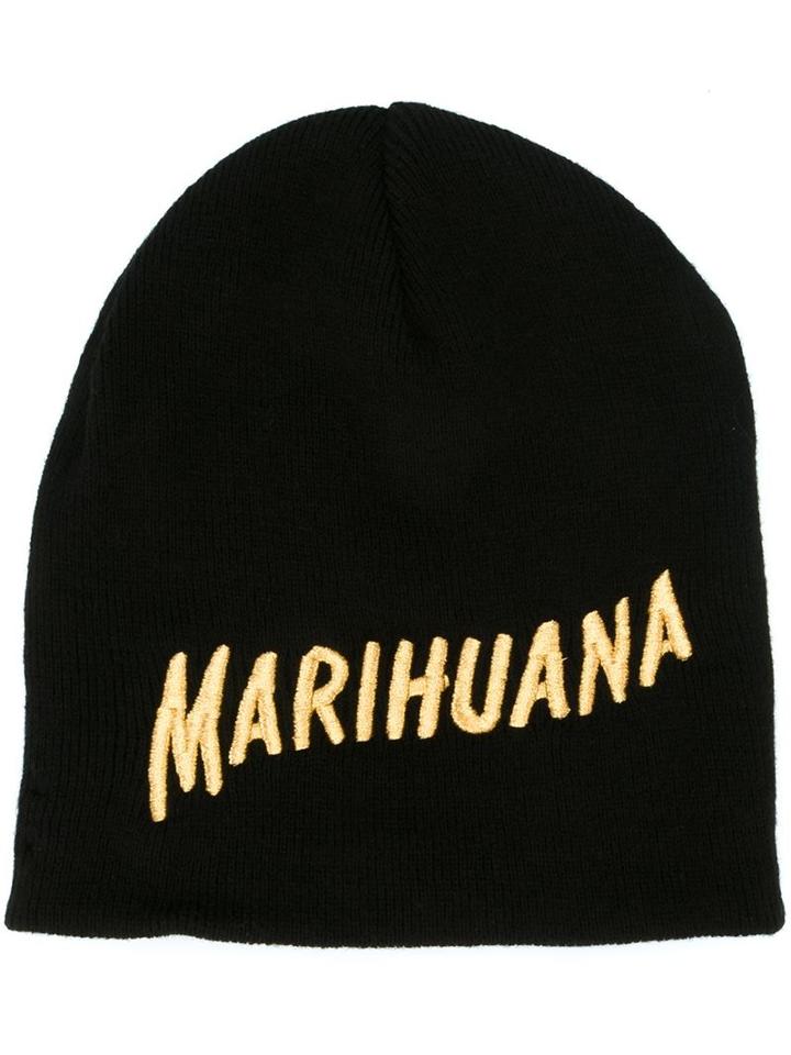 Palm Angels 'marihuana' Logo Print Beanie, Men's, Black, Acrylic