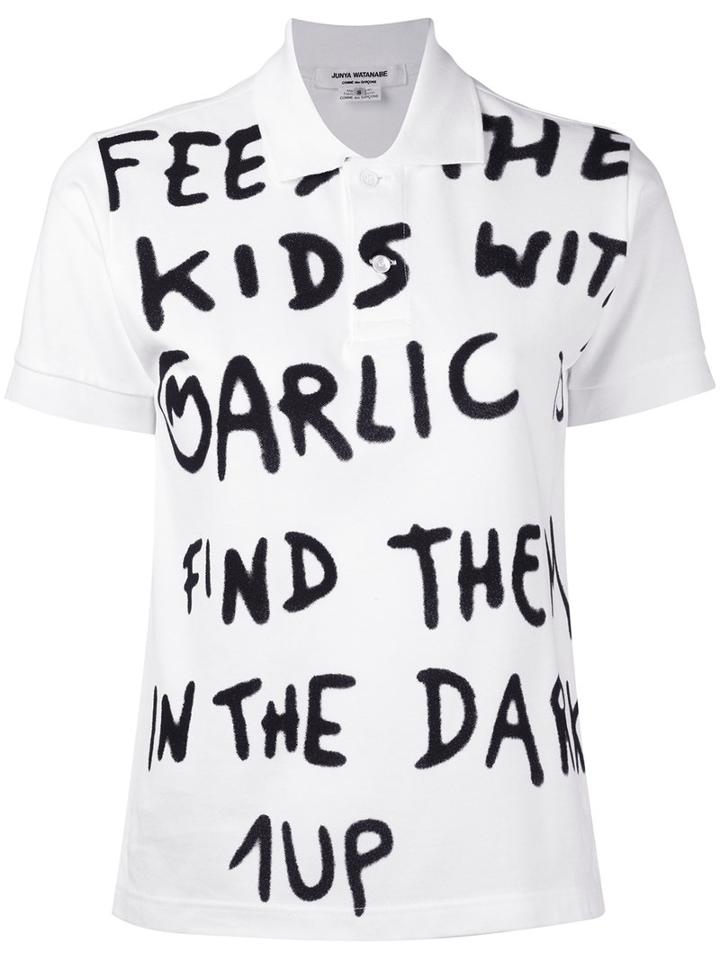 Junya Watanabe Comme Des Garçons - Short Sleeve Slogan Polo Shirt - Women - Cotton - M, Women's, White, Cotton
