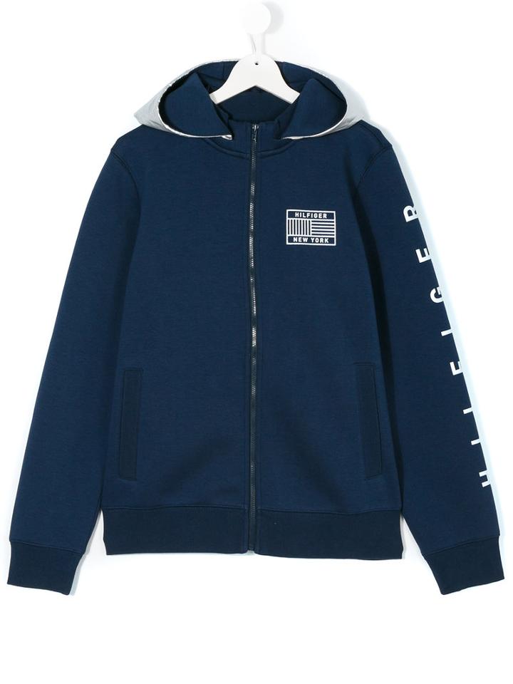 Tommy Hilfiger Junior - Embroidered Hoodie With Contrast Hood - Kids - Cotton/polyester - 16 Yrs, Blue