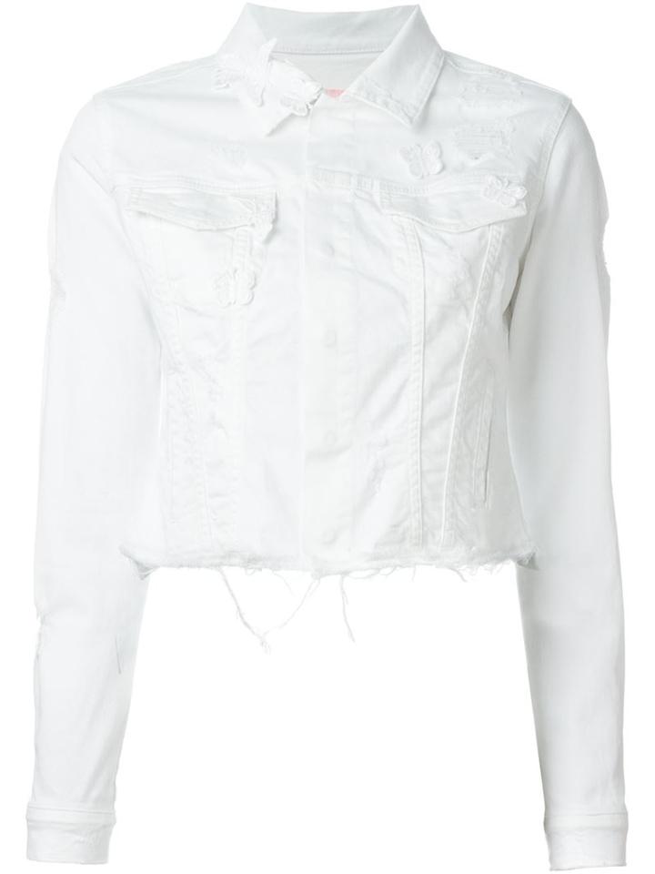 Giamba Distressed Denim Jacket, Women's, Size: 42, White, Cotton/spandex/elastane