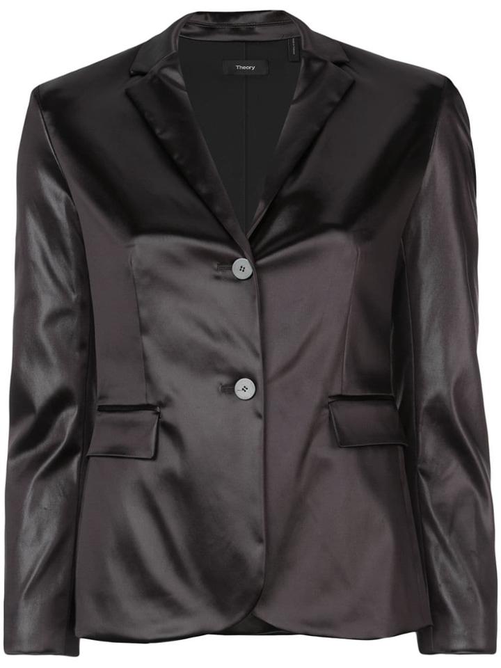 Theory Satin Button Front Blazer - Brown