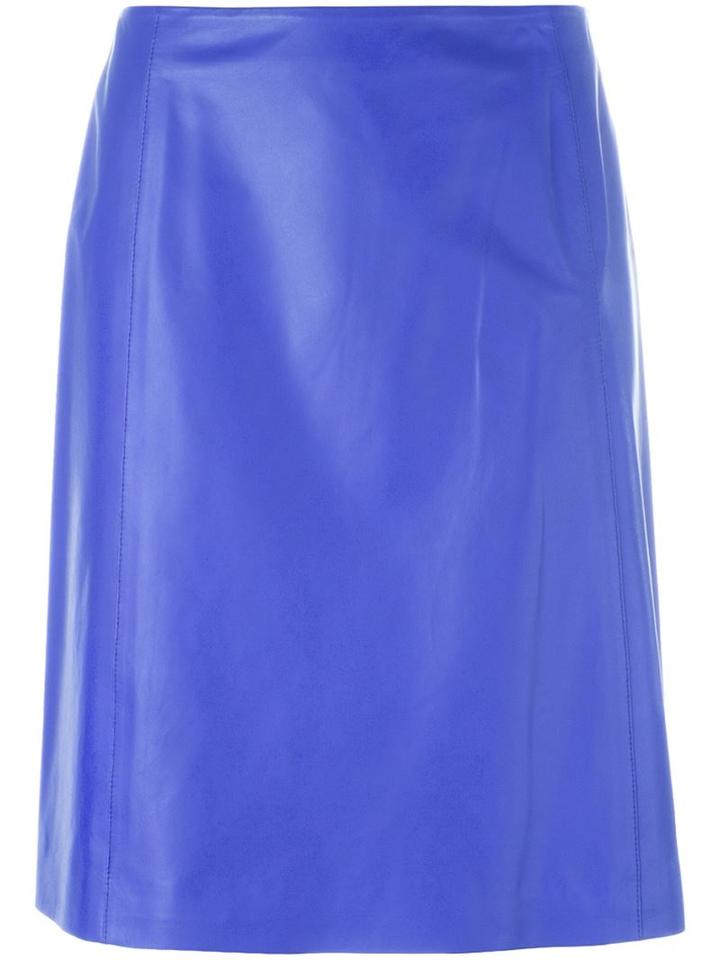 Jil Sander Lambskin A-line Skirt, Women's, Size: 36, Blue, Lamb Skin/silk/cupro