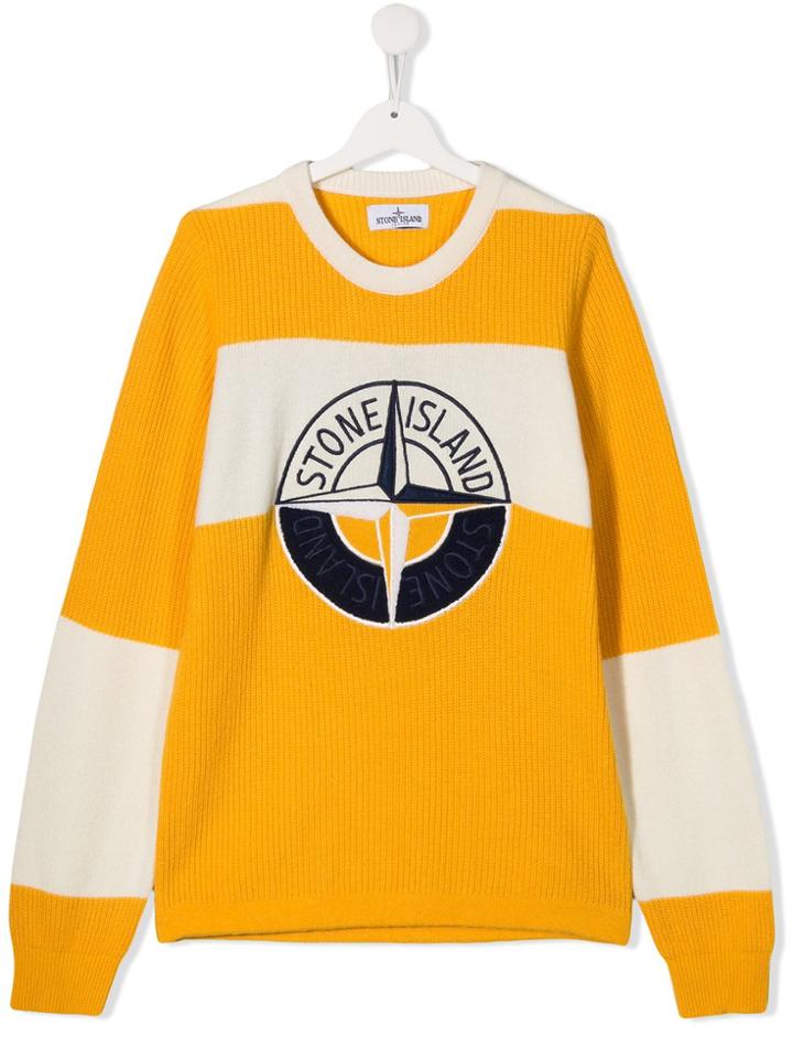Stone Island Junior Teen Colour-block Logo Jumper - Yellow