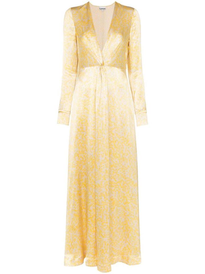 Ganni Cameron Floral-print Satin Dress - Yellow