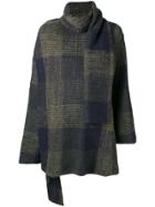Y's Shawl Detail Checked Sweater - Blue
