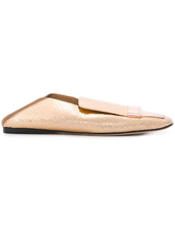 Sergio Rossi Square Toe Flat Mules - Metallic