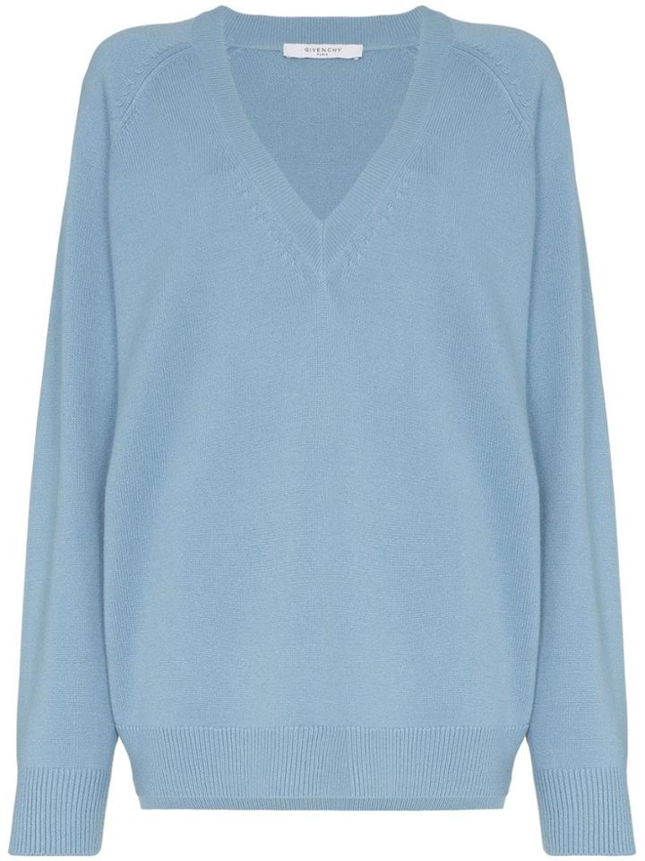 Givenchy V-neck Relaxed Fit Sweater - Blue
